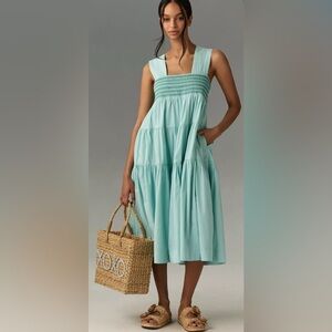 NWT - Anthropologie The Helena Squared Neck Tiered Midi - Size Medium Petite